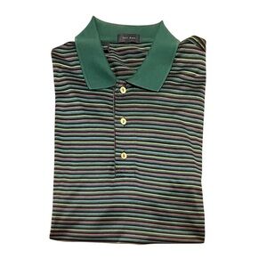 Jeff Rose Cotton Green Striped Short Sleeve Polo Golf Shirt Large